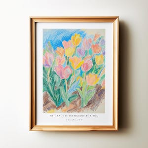 My Grace is Sufficient For You 2 Corinthians 12:9, Christian Wall Art, Floral Bible Verse Print, Scripture Art for Christian Home Decor
