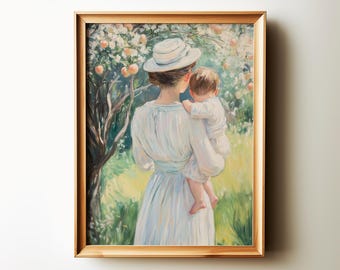Vintage Mother and Baby Print, Digital Downloadable Wall Art, Nursery Art, Classic Vintage Painting, Cottagecore Decor, Printable Wall Art