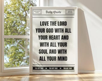 Bible Verse Wall Art, Trendy Retro Christian Home Decor, Matthew 22:37 Love the Lord your God with all your heart Scripture Art Print