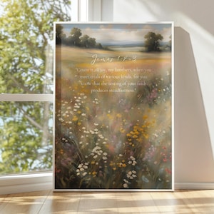 Consider it Pure Joy James 1:2-3 Christian Wall Art, Floral Christian Home Decor, Bible Verse Poster, Scripture Art Print, Holiday Gift