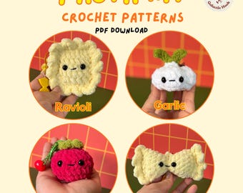 Pasta Kit Crochet Pattern Bundle |4 Patterns | Ravioli | Farfalle | Garlic | Tomato
