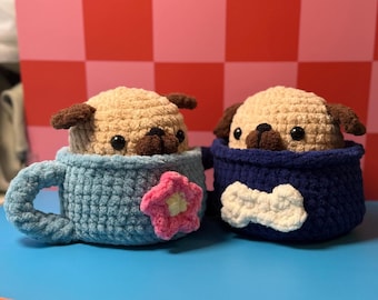 Olive the Pug in a Mug | Pug | Mug | 4 Decals | Crochet Pattern