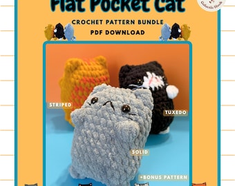 Flat Pocket Cats | Crochet Patterns | Striped, Tuxedo and Solid Cats
