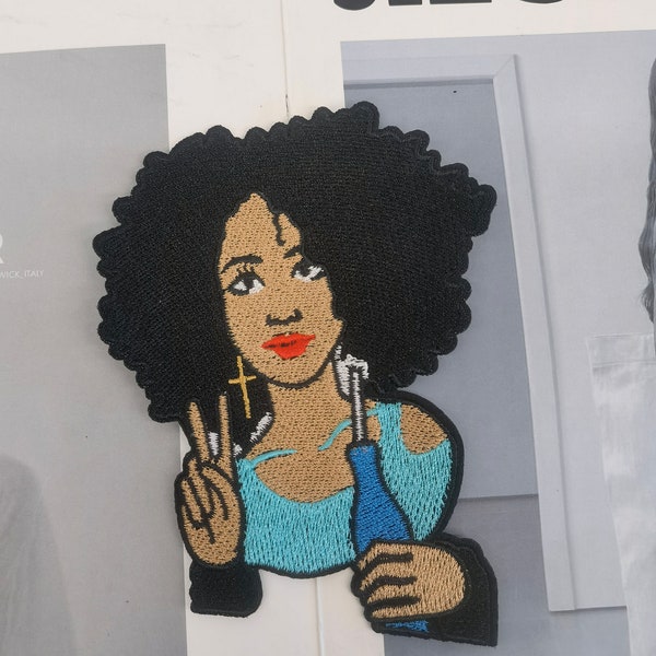 Afro Lady Embroidered Patch - African American patches - Black Girl magic Embroidered Patch - iron on - sew on - Woman embroidered Patch