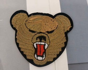 Opstrijkbare patch Angry Grizzly Bear | Vintage patches, dieren opstrijkbare patches, biker opstrijkbare afbeelding, beer patch grizzlybeer dier Eindelijk