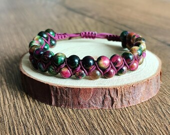 Jungle Berry - Handgefertigtes Perlenarmband - Lila & Grün - Zickzack - Unisex - Männer und Frauen - Cooles Geschenk - Geflochten - Cool