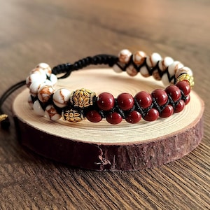 Japan's Spirit - Pulsera cuentas en zigzag hecha a mano - Japón - Samurái - Negro, rojo, blanco - Regalo unisex - Joyería asiática - Genial