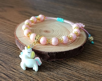 Unicorn Wishes-różowa bransoletka Kawaii z jednorożcem-ręcznie robiona bransoletka z koralików-prezent dla kobiet i dzieci-śliczna biżuteria