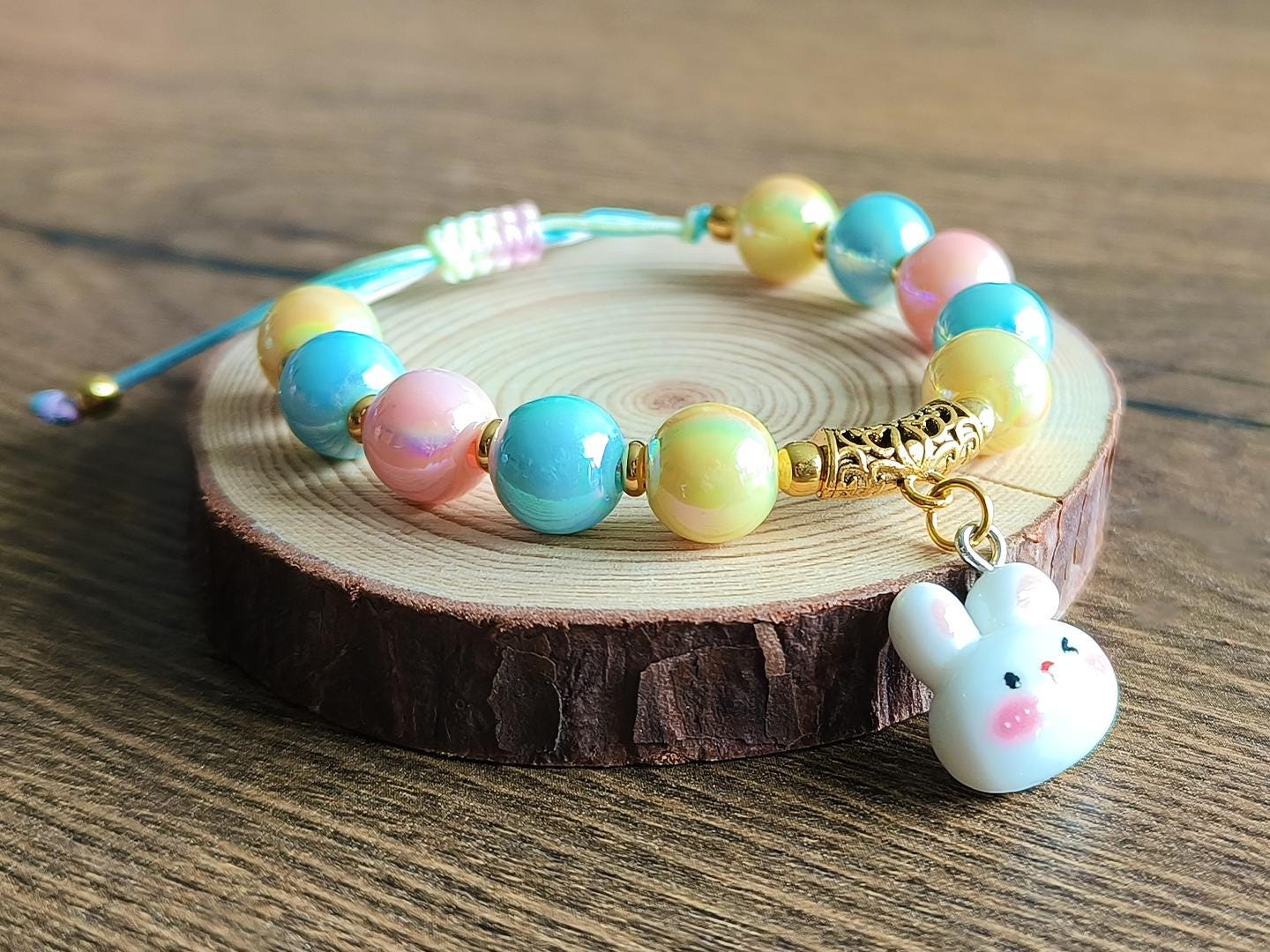 SIXDUTON Braccialetti Pasquali A Forma Di Coniglio - Con Ciondolo Cuore, Quarzo Rosa E Cristallo, Regalo Per Ragazze - 2