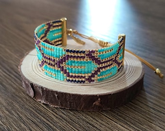 Ancient Spirit - Handgemaakte miyuki stijl armband - Goud, paars, blauw - Cadeau voor dames - Verstelbaar - Schattig elegant armbandje