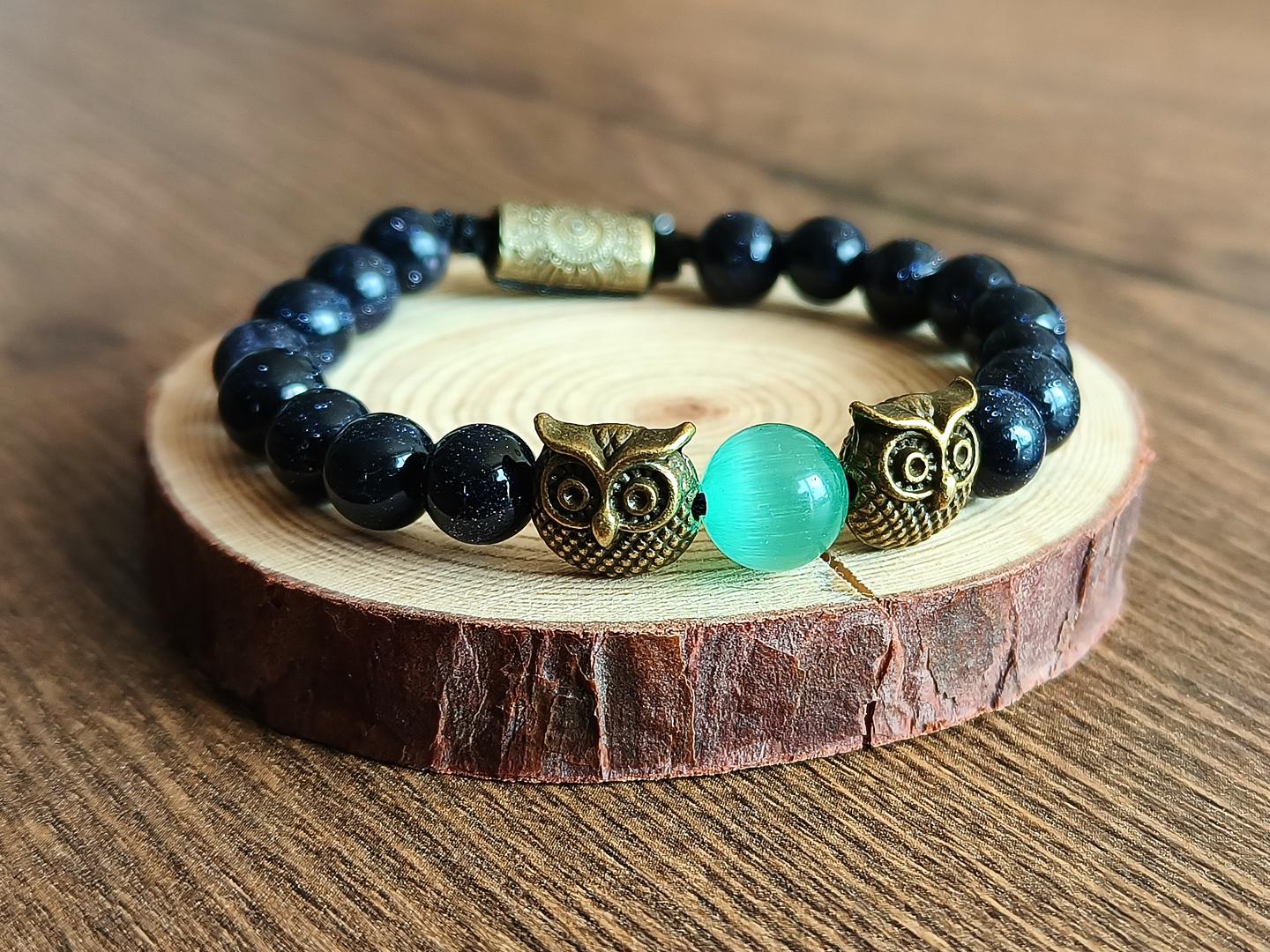 Ancient Owls - Handgemaakte kralenarmband uilen - Stoere armband mannen - Coole herenarmband - Zwart