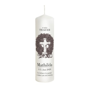 Mourning candle personalized with a cross - Model Mathilda - Gift candle - Remembrance of the deceased - Candle for mourning
