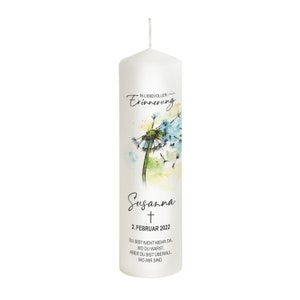 Mourning candle personalized with a dandelion - Model Susanna - Gift candle - Remembrance of the deceased - Candle for mourning