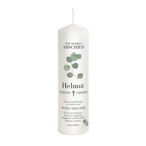 Mourning candle with eucalyptus leaves personalized - Model Helmut - Gift candle - Remembrance of the deceased - Candle for mourning