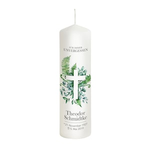 Mourning candle personalized with a Greenery Cross - Model Theodor - Gift candle - Remembrance of the deceased - Candle for mourning