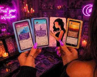May include: Four rectangular cards featuring smartphone screen graphics with text bubbles. One card shows blue flowers with the text Do you think we have a chance? Another displays lavender with Every time we meet, my heart skips a beat. A third shows a silhouette, and the fourth displays a sunset with Hey stranger, where did you go?