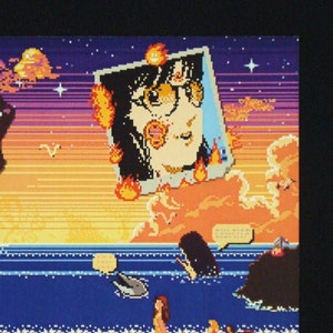 Memory Beach pt. 2 - 8x8" open edition pixel art collage print | 80s 90s 8bit arcade nerd artwork decor