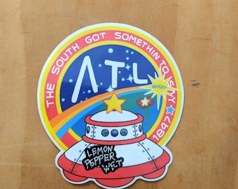ATL UFO - die-cut vinyl Atlanta NASA spaceship patch sticker - 3x3.25 inches | ATLien laptop decal