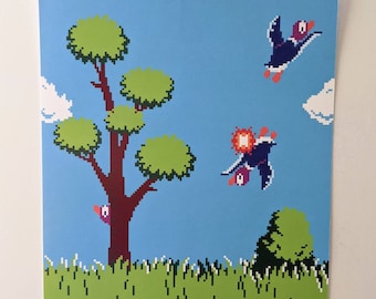 NATURE - open edition 5x7 or 8.5x11 Nintendo ducks pixel art retro videogame print | nerdy funny hunting artwork retro arcade wall decor