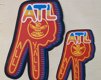 ATL Hand - 2.7x4 or 4x6 inch die-cut red foam hand vinyl Atlanta dirty south sticker | decal for laptop hydroflask cellphone car bumper