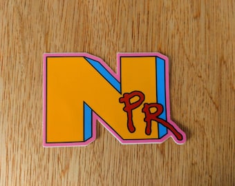 NPR - die-cut vinyl punk public radio nerd sticker 4x3 inches | MTV parody laptop water bottle macbook decal