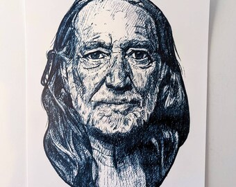 Willie - open edition 5x7 or 8.5x11 country musician portrait drawing print | Outlaw country music art