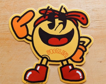 TuPac Man - die-cut Oldschool Arcade Rap mashup vinyl sticker 3 x 3 inches | videogame gangsta laptop decal