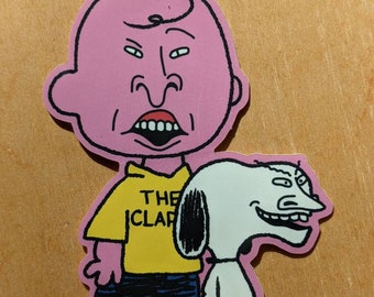 Peanuts and Butthead - die-cut vinyl Punk cartoon mashup sticker 3x4 inches | cursed creepy illustration