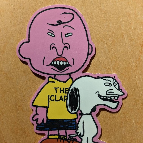 Peanuts and Butthead - die-cut vinyl Punk cartoon mashup sticker 3x4 inches | cursed creepy illustration