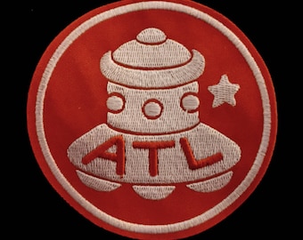 ATL UFO - minimal red Atlanta spaceship version - 3.6x3.5 inches polyester patch | ATLien outer space badge