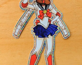 Sailor Poo - die-cut glitter vinyl anime toilet superhero emoji sticker 2.4x4 inches | cursed bathroom heroine phone case laptop decal