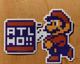 Super Mari-ho - die-cut Mario Bros ATL vinyl sticker 3.75x2.75 inches | Nintendo NES Atlanta laptop decal