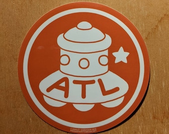 ATL UFO -  round circle die-cut vinyl minimal red atlanta spaceship sticker 3x3 inches | ATLien laptop water bottle decal