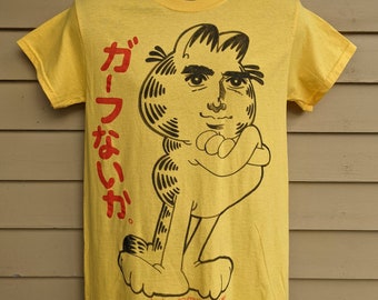 Handsome Cat - weird cartoon cat tshirt handdrawn with fabric dye marker | yaranaika Japanese kitty Specify size when ordering