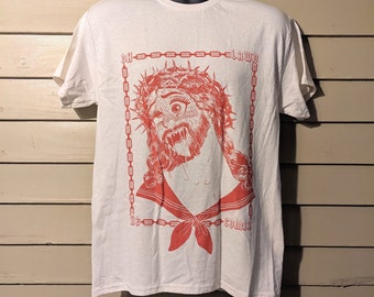 Hentai Christ - Sexy Jesus screenprinted cotton tshirt gift for atheist satanist scoffers ahegao Jesus sweaty bizarre funny shirt perv nerd