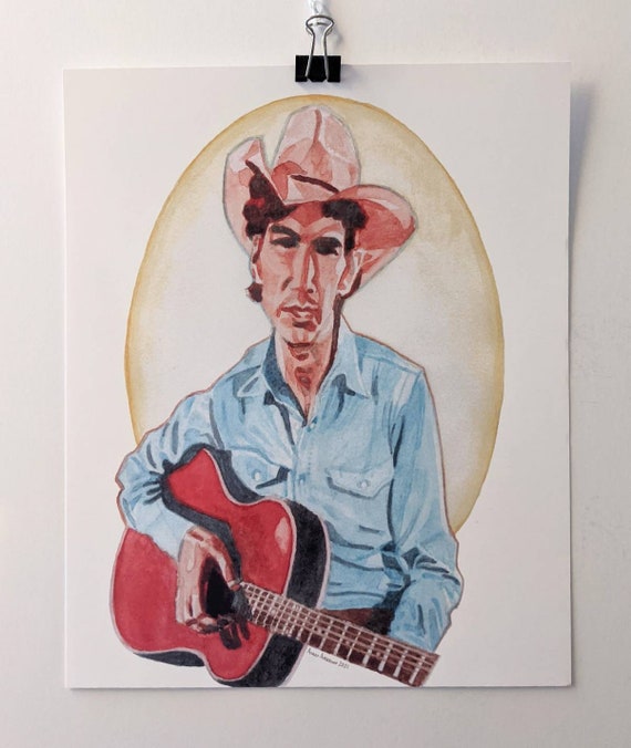 D. Wentworth Porter 水彩画 限定版138/500 Townes Van Zandt - Open Edition 5x7 or 8.5x11 Outlaw Country