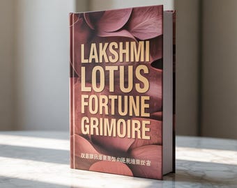 May include: A hardcover book titled "Lakshmi Lotus Fortune Grimoire" with gold lettering on a maroon background. The cover features a floral design. Additional text is present at the bottom of the cover.