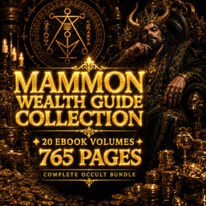 May include: A digital illustration featuring the text "MAMMON WEALTH GUIDE COLLECTION" in gold lettering. The image also includes the text "20 EBOOK VOLUMES" and "765 PAGES". The image has a dark, mystical theme with a figure in the background.