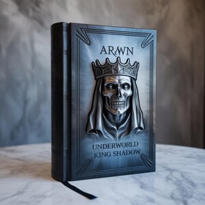 May include: A dark gray book with the title "ARWN" and "UNDERWORLD KING SHADOW" embossed on the cover. The cover features a skull wearing a crown. The book has a black ribbon bookmark.