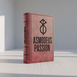 Peut inclure: Un livre rouge avec le titre "ASMODEUS PASSION" en lettres noires. Le livre porte un symbole au-dessus du titre et les mots "AA MEDIOS" sur le dos. Le livre est posé sur une surface blanche.