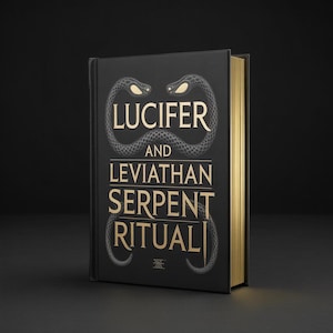 May include: A black hardcover book titled "Lucifer and Leviathan Serpent Ritual" with gold lettering and gold-edged pages. The cover features two serpent illustrations. The book is set against a dark background.