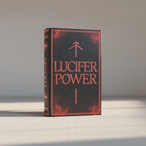 Può includere: Un libro con copertina rigida nera con il titolo "LUCIFER POWER" in rosso. La copertina presenta un design rosso a forma di fiamma e un simbolo a freccia stilizzato. Il dorso mostra il nome dell'autore, "LINOONET", in verticale.