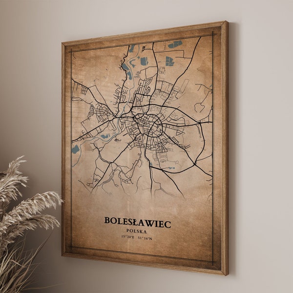 Boleslawiec, Poland  Vintage Style Map Poster