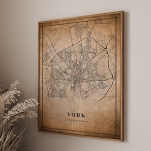 Vintage Style York Map Print - UK City Decor Vintage Style York Map poster