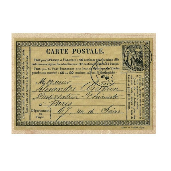 Antique Paris Carte Postale French Postcard rubber stamp post card