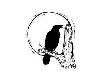 Raven in the Moonlight Rubber Stamp crow bird