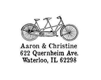 custom wedding stamp Bicycle built for two return address custom tandem Rubber Stamp wedding stamp bike