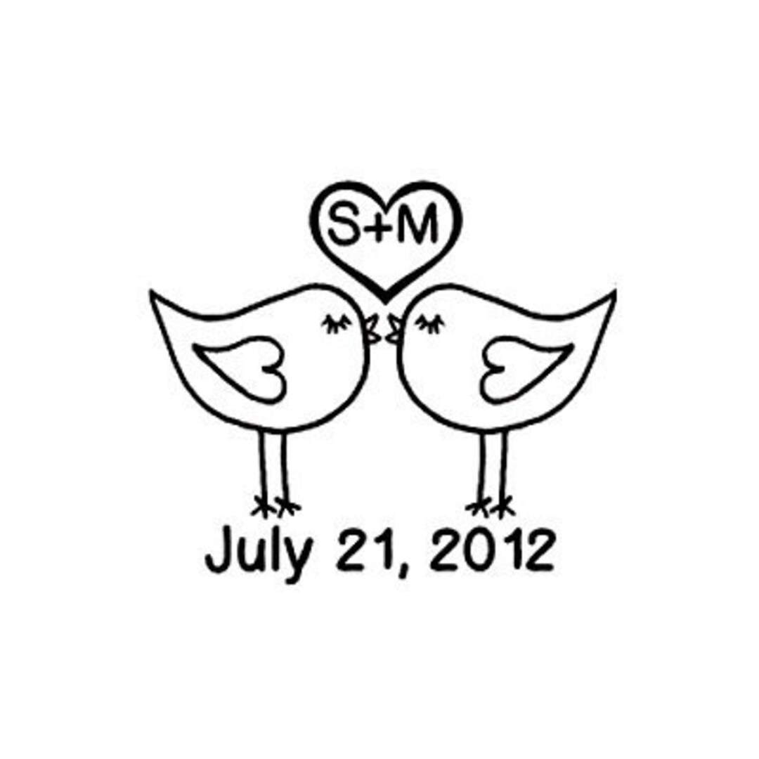 Custom Wedding Stamp Cute Love Birds Kissing With Date Rubber Etsy