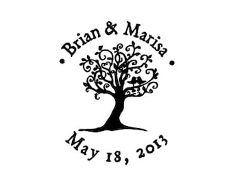 lovebirds in tree save the date whimsical tree custom rubber stamp wedding stamp love birds