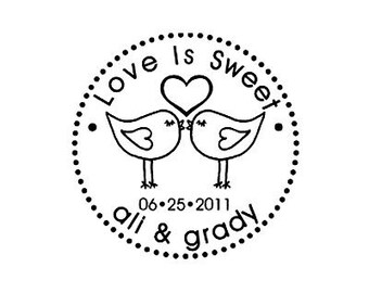 Love is Sweet Love Birds Custom Wedding Rubber Stamp lovebirds